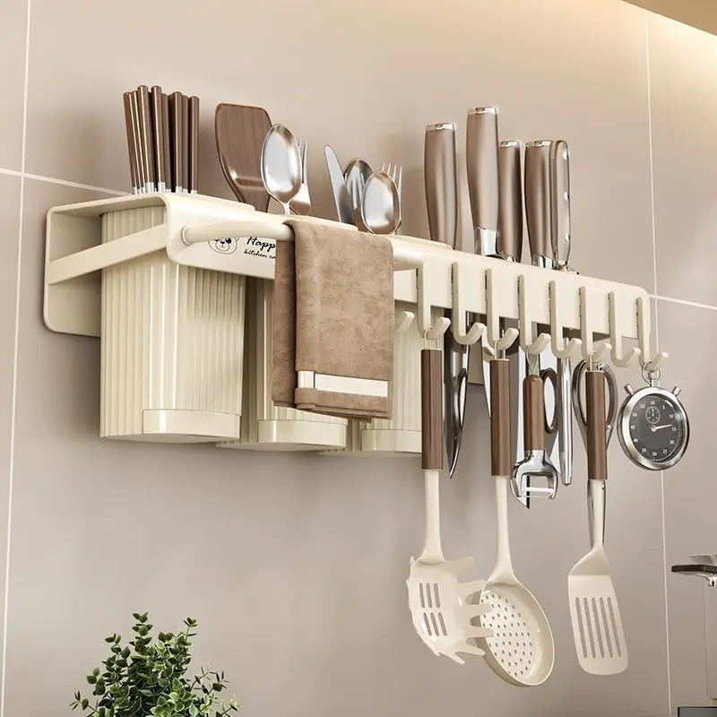 custom. [ 24k People Collected] Stainless Steel Kitchen Knife Holder Multi-Functional No-Drill Knife Rack Storage Rack Chopstick