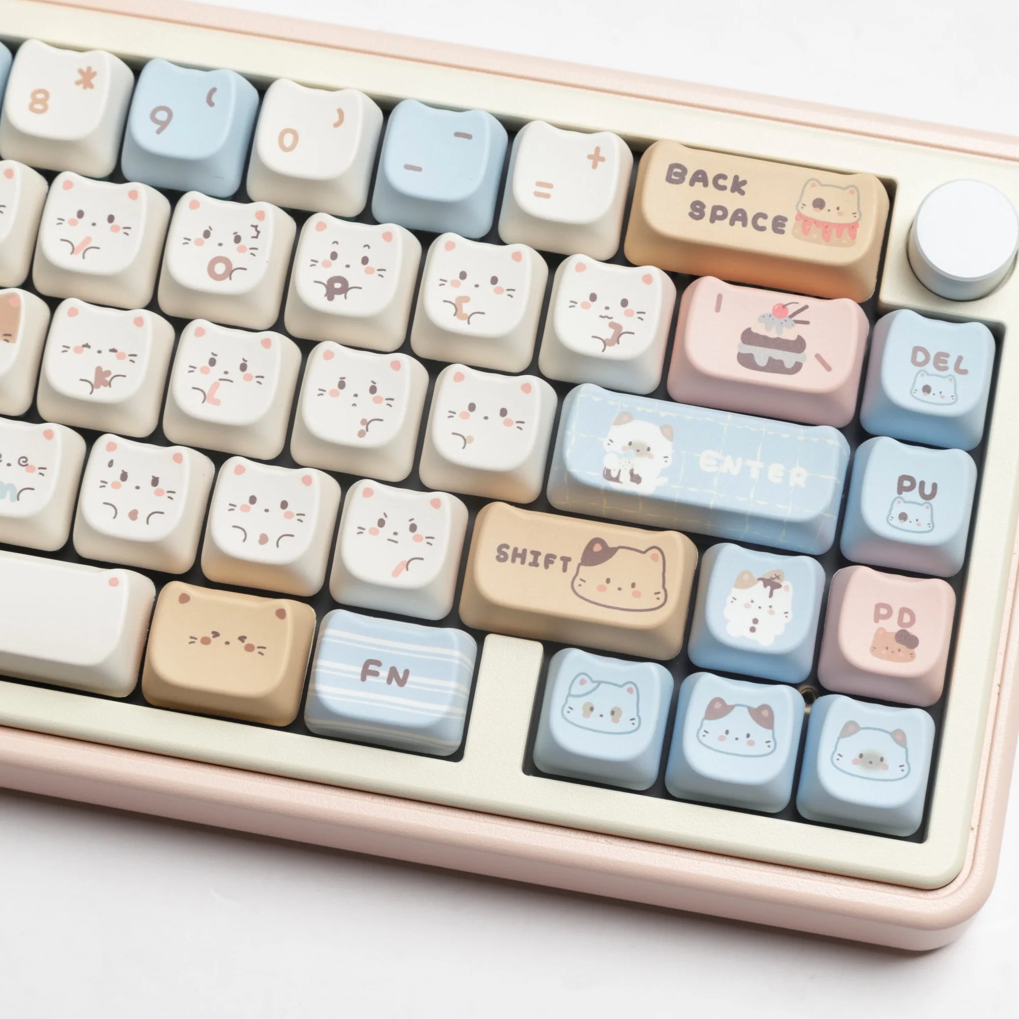 MAO Profile Sea Salt Cat Keycaps, PBT Dye Pad, Cartoon Keycaps, Cute Keycap, Fit for MX Switch, Mechanical Keyboard, 6.25u, 7u Space, GMK67 Alice