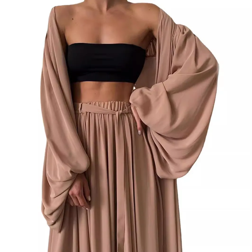 Summer Spring Women's Clothing Two Piece Set Long Sleeve Lantern Sleeve Solid Color Outfit Women's Suit Polyester Streetwear view 5