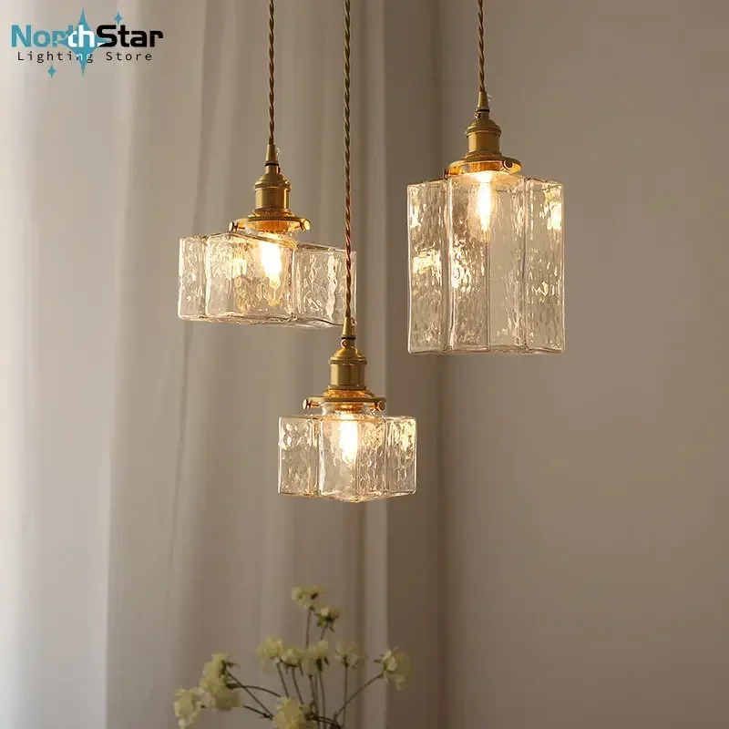 Vintage Glass Bedside Pendant Light Small Copper Hanging Lamps For Bedroom Kitchen Living Dining Room Clear Glass Pendant Lamp