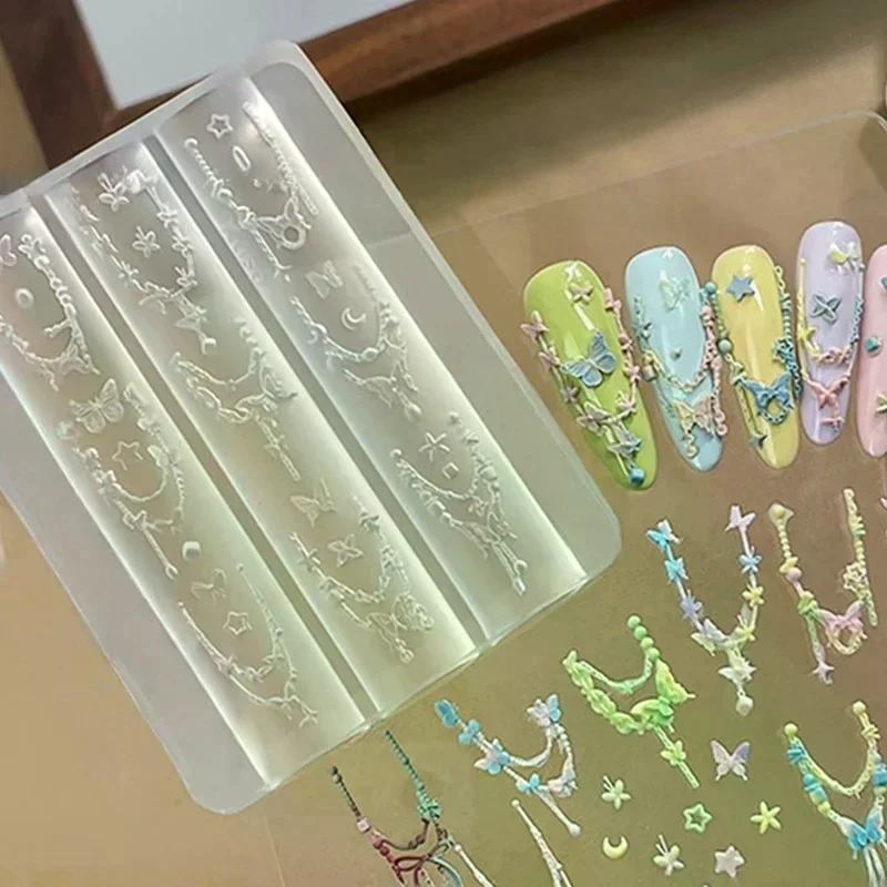 Bowknot Bead Chain Ribbon 3D Silicone Mold Nail Art Decorations DIY Design Silicone Nail Art Mold Template For Nail Charms