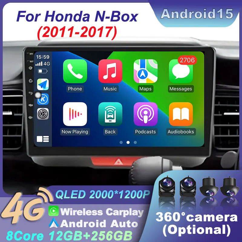 

Stereo WIFI Navigation Wireless Bluetooth GPS Android 15 Car Radio Multimedia Screen For Honda N-BOX 2011-2017 Carplay Head Unit