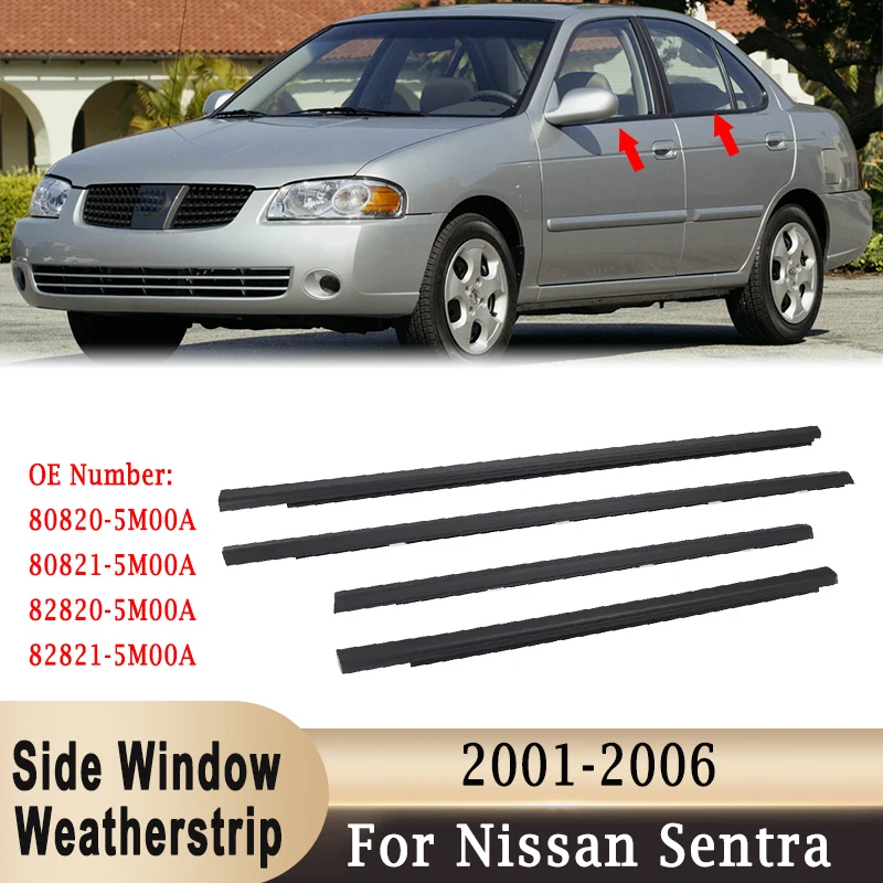 

Side Door Weatherstrip Window Outer Glass Sealing Belt Moulding Trim for Nissan Sentra 2001-2006 80820-5M00A 80821-5M00A