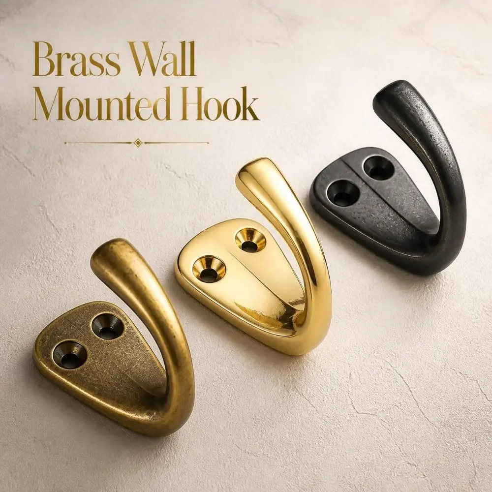 Classic Brass Wall Mounted Hook Heavy-Duty Durable Coat Robe Hook Drilled Curved Vintage Hanger Bathroom Kitchen
