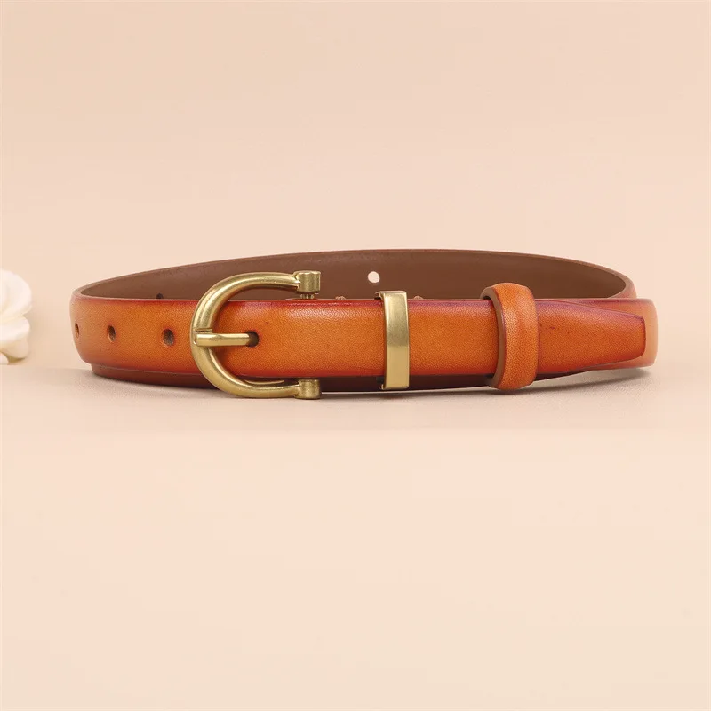 ALA Rising|L2421 H Belt Genuine Leather Vintage Simple Style 2cm Slim Belts For Women All Match Jeans