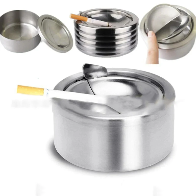 Portable Stainless Steel Windproof Ashtray Rotating Black Sticky Skin Model Rotating Ordinary Cigarette Ashtray Push Smoking Set