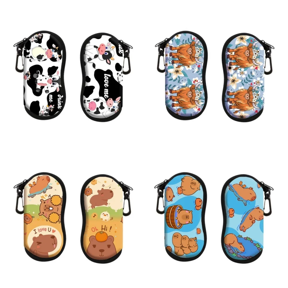 

Cute Cat Cow Capybara Sunglasses Case Cartoon Animal Printed Glasses Box Zipper Eyewear Storage Protective Case Bag Pendant