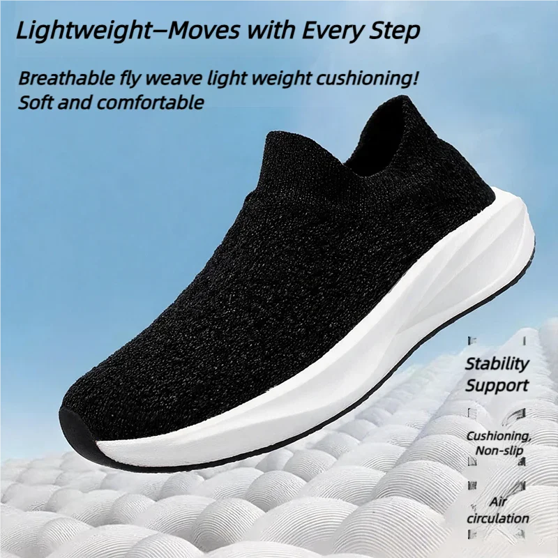 High-Elastic Mesh Breathable Men's and Women's Shoes, Summer Thick-Soled Slip-On Lightweight Sock Shoes, Versatile Couple Walkin