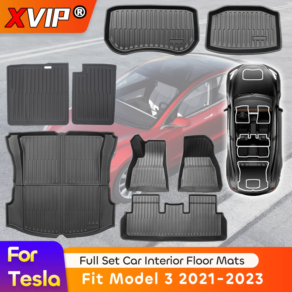 

XVIP Full Cover Floor Mats For Model 3 21-23 Trunk Cargo Liner Floor Mat Anti-slip Seatback Pads Waterproof TPE Tray+Blanket Set