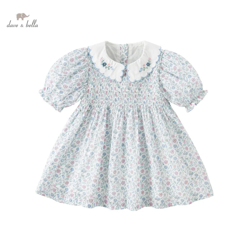 Dave Bella Girl\'s  Children\'s New Baby Knit Shivering Lovely Fresh Casual  Puff Sleeve Summer Princess Dress DB2235416