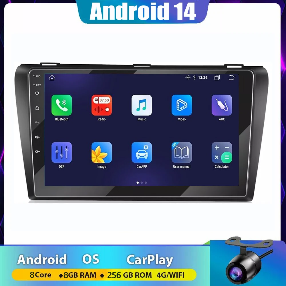 

Wireless CarPlay Android Auto Radio for Mazda 3 bk maxx axel 2003 2004-2009 4G+Wifi Car Multimedia GPS 2din autoradio