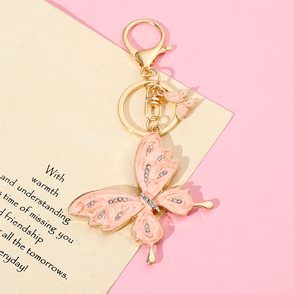 Creative Insect Butterfly Keychain for Women, Metal Keyring, Rhinestone Ornaments, Charm Bag Accessories, Jewelry, Fashion