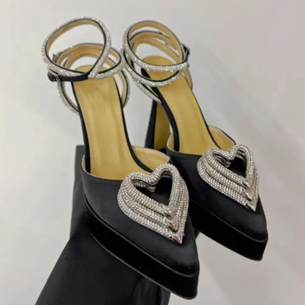 Platform Crystal Love Decoration Sandals Sexy Pointed Toe Thin Heel Ankle Buckle Strap New Arrivals Fashion Women Modern Shoes view 6