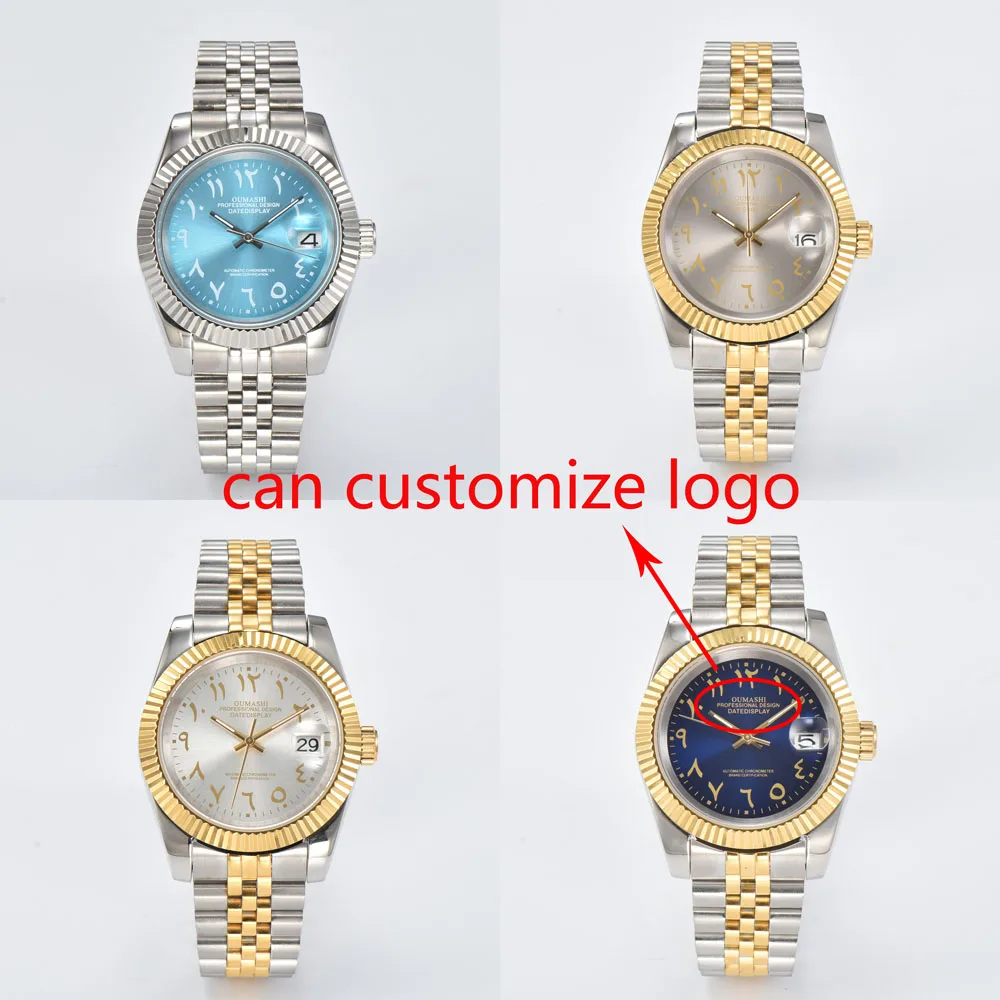 Orologio automatico NH35 da uomo da 39 mm con movimento automatico giapponese autentico NH35 con cassa in cristallo di zaffiro in oro rosa può personalizzare il logo