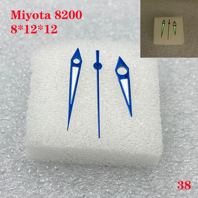 Accesorios de reloj, manecillas de reloj, 3 agujas para Miyota 8200, tamaño de movimiento 8,0mm * 12,0mm * 12,0mm, verde luminoso para hombre No.038