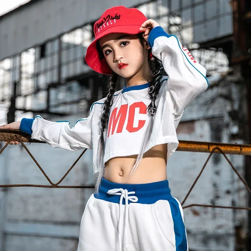 La nuova versione coreana del vestito da ballo di strada da ragazza, top corto a maniche lunghe, abbigliamento per spettacoli di danza jazz per bambini