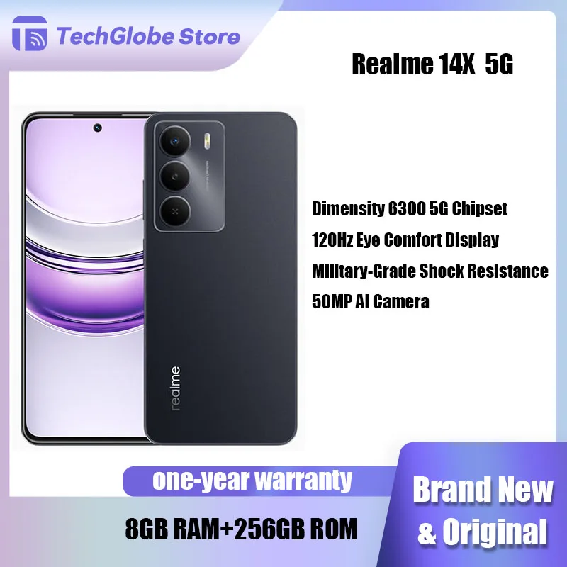 realme 14X 5G Smartphone Dimensity 6300 5G Chipset 8GB RAM 256GB 50MP AI Camera 120Hz Eye Comfort Display 5000mAh Battery Phone