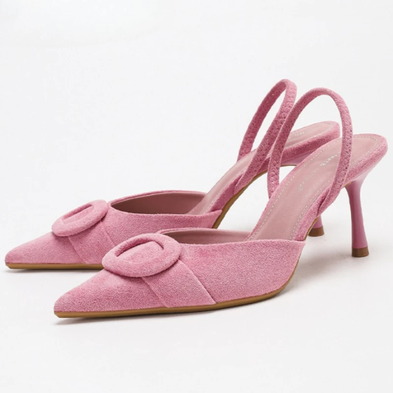 Sandales à talons compensés en daim pour femmes, Mules à bout pointu, boucle de ceinture, chaussures de fête de mariage élégantes, nouvelles femmes Sexy à talons hauts, 2026