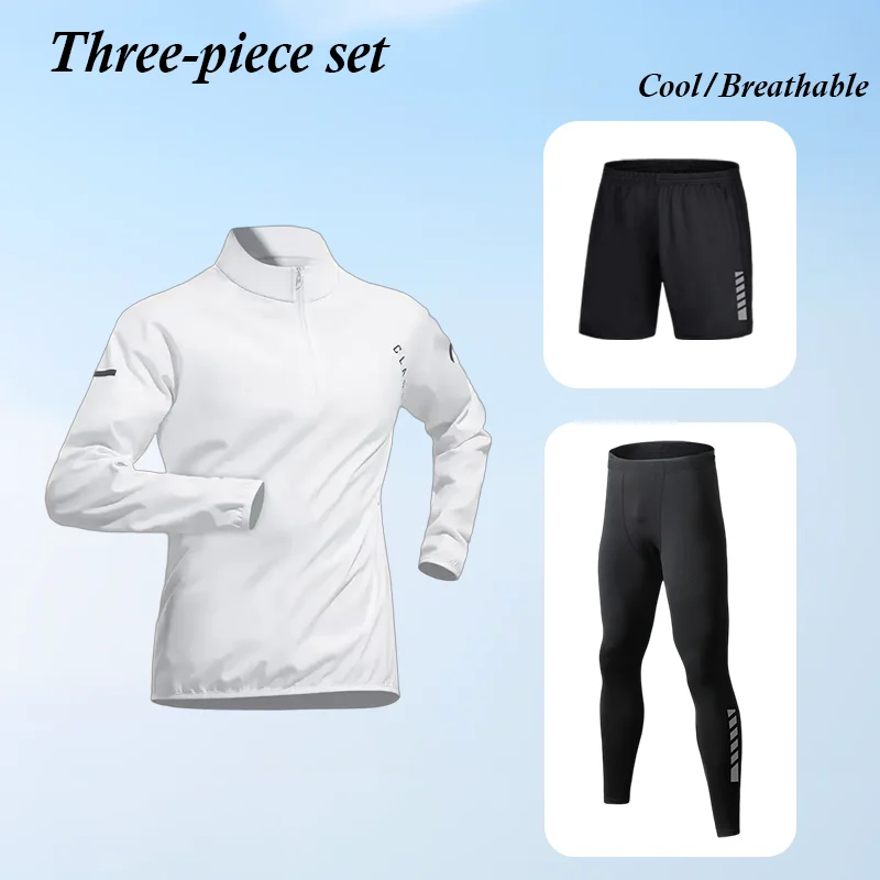 

Мужской быстросохнущий спортивный костюм на молнии: лонгслив и брюки для тренировок, бега, фитнеса и занятий в зале