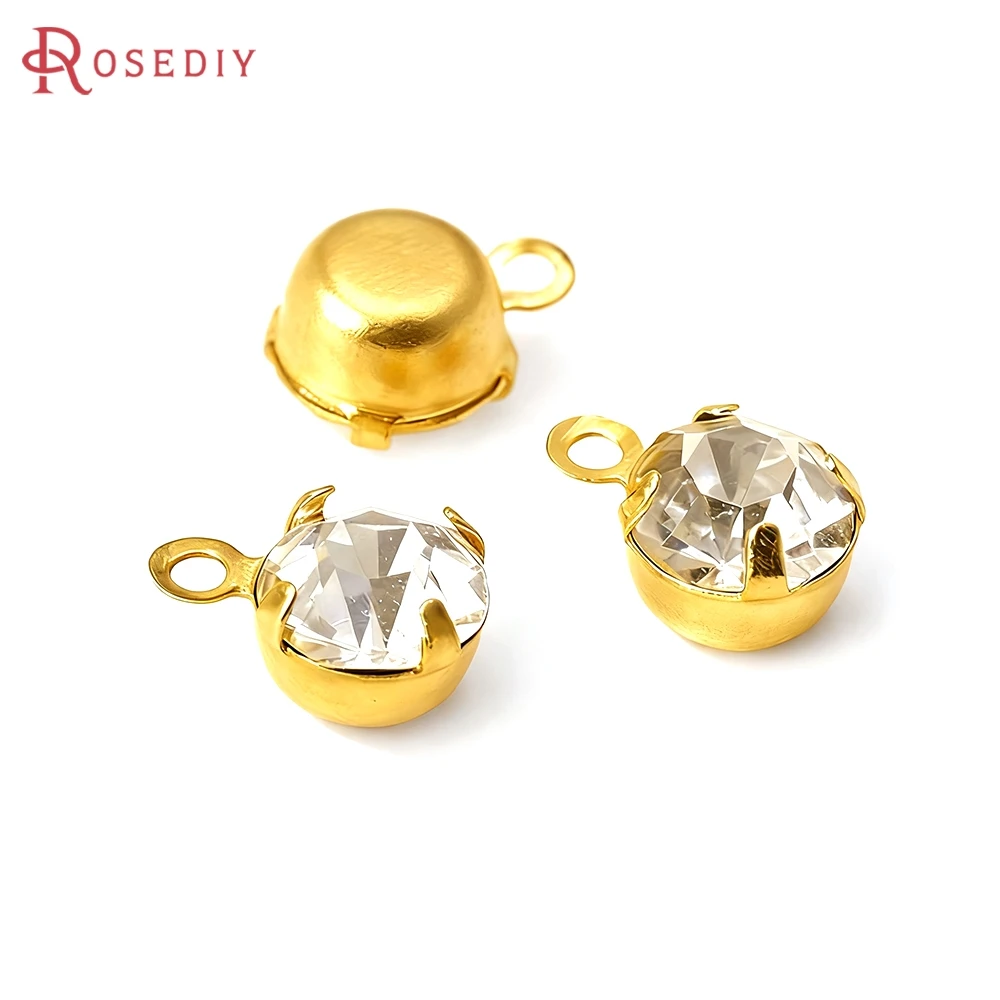100PCS 4MM 5.5MM 8MM Brass with Glass Rhinestone Single Hole Rhinestone Charms End Beads Diy Jewelry Findings Accessories