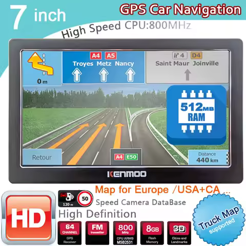 7 Inch HD GPS Portable Navigation 512M RAM 2026 Maps for Europe Russia Car TRUCK CAMPING Caravan Navigator Free Lifetime Update