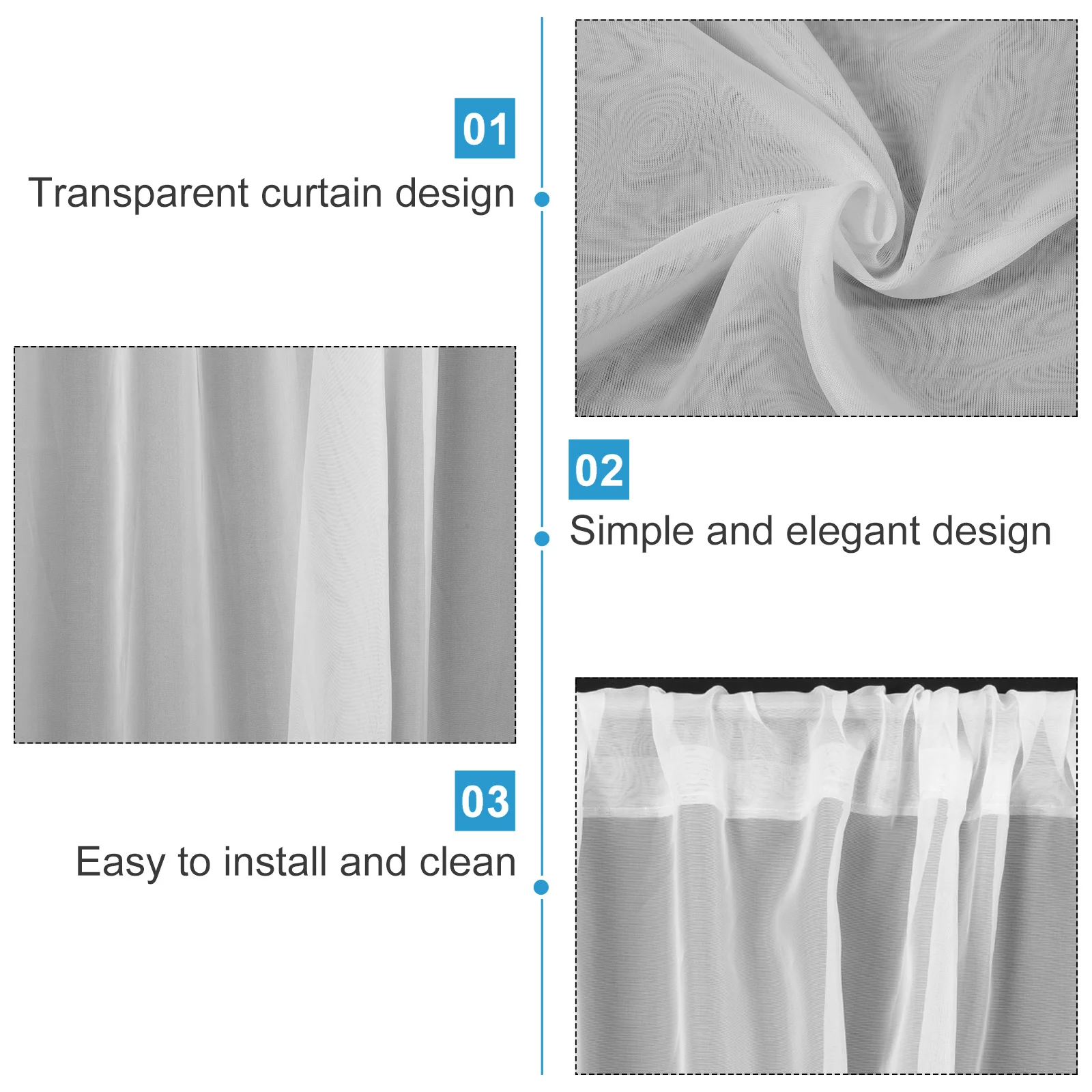 

2pcs White Sheer Curtain For Living Room Bedroom Dining Room Window Gauze Semi Transparent Drapes Light Filtering Privacy Window