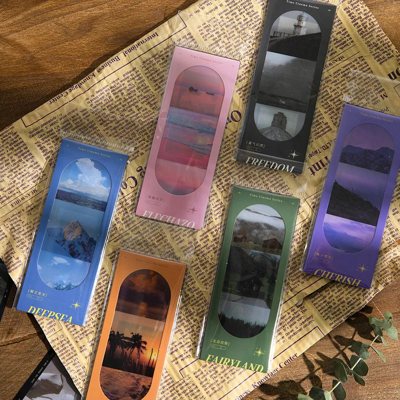 7pcs/pack Moon Poem Series Bookmarks Landscape Literature Art PVC Coated Cards DIY Decorative Bookmarks