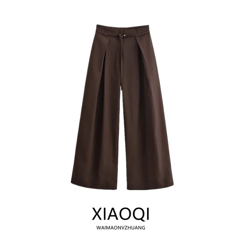 High Waist Pleated Women's Trousers with Thin Belt Loose Fit Casual Pants New Arrival Winter 2025 Commute Style Fashion