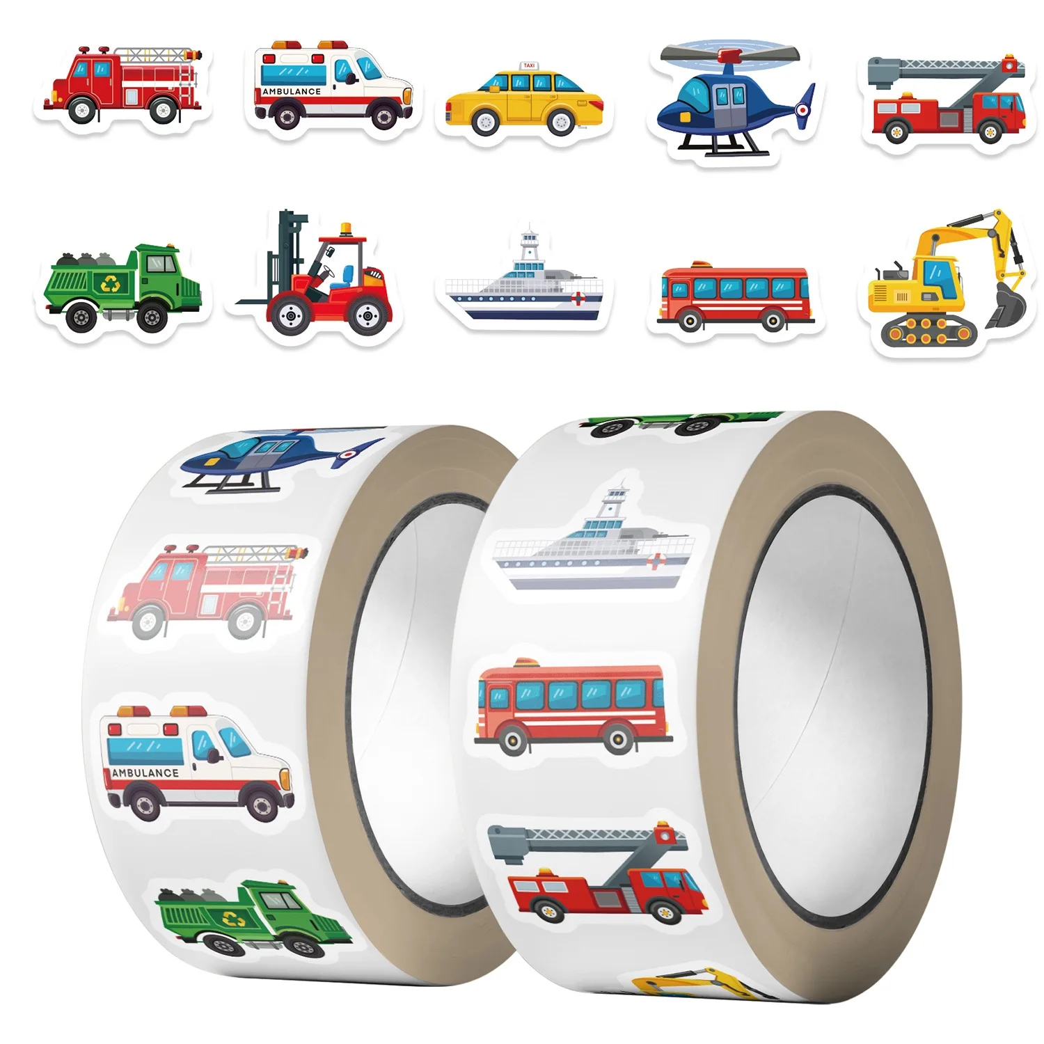 Rouleau d'autocollants pour camions de construction, 500 pièces/rouleau, pour enfants, récompense, encouragement, étiquettes de remerciement, jouets