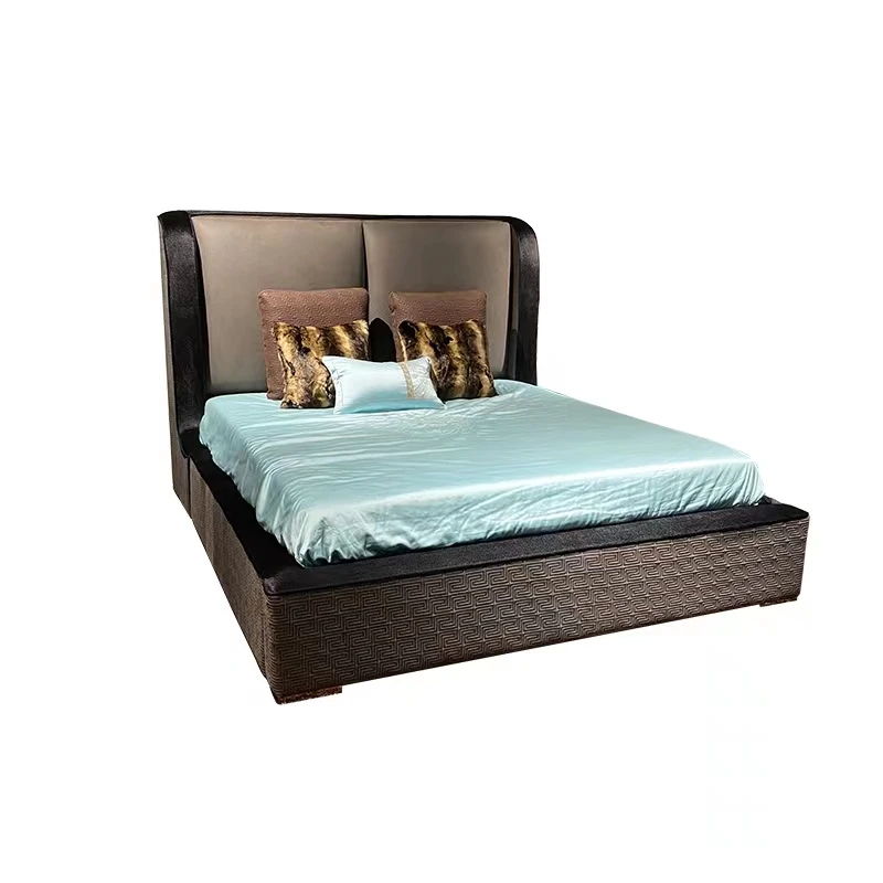 xj-VERSACEN Modern Solid Wood Frame Italian Leather Upholstery Luxury Princess Bed Embroidery Art Apartment Bedroom Furniture*