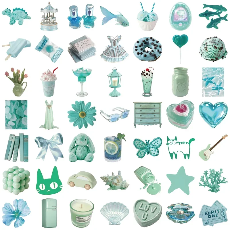 10/30/50Pcs Peppermint Green Waterproof Graffiti Sticker Aesthetic Decorative Luggage Laptop Phone Guitar Scrapbook Kids Sticker