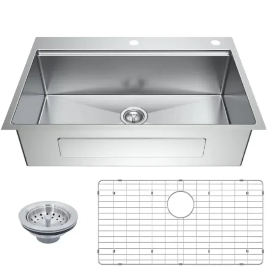 33-Inch Undermount Kitchen Sink - Single Bowl Drop-in Sink for Modern Kitchens, Stainless Steel, Matte Black, Noise-Reducing wi