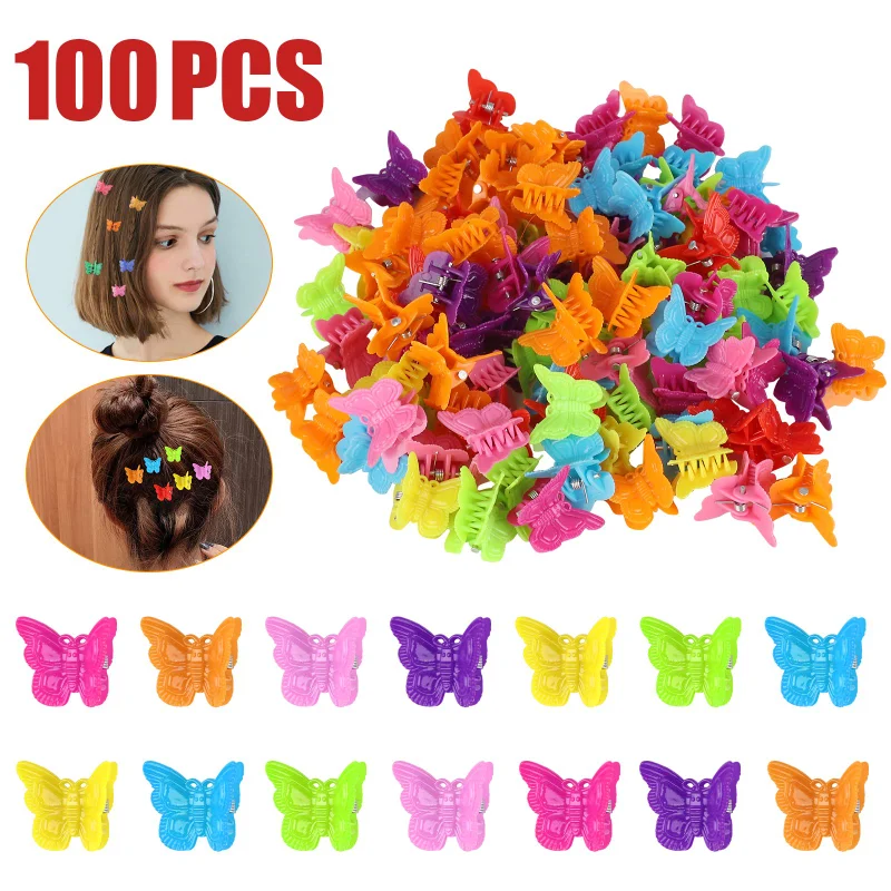 100PCS Scrub Butterfly Mini Hair Claws for Women Girls Small Hair Claws Kids Sweet Hairpins Hair Clips Matte Hair Accessories