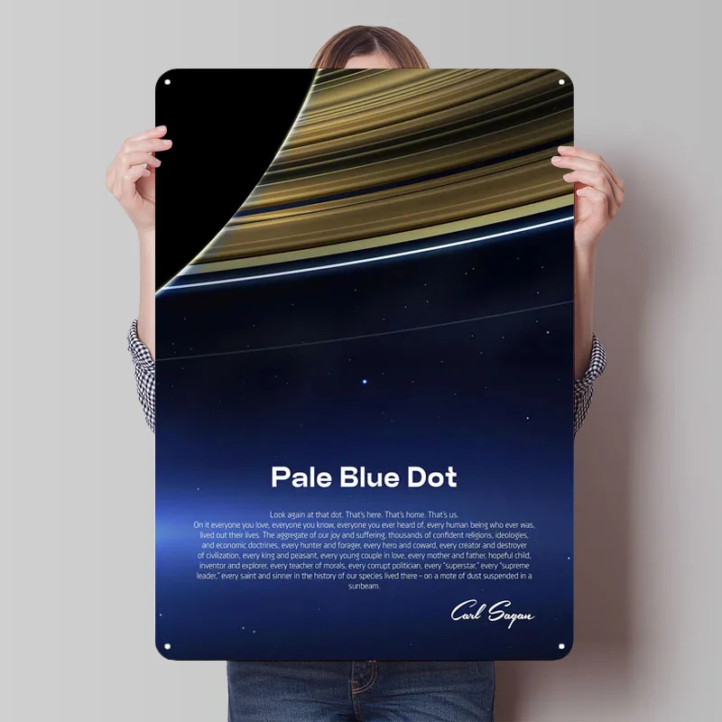 Pale Blue Dot With Saturn Space Metal Poster Things for Room Design Customizable Metal Tin Signs for Wall Art Decoration Retro