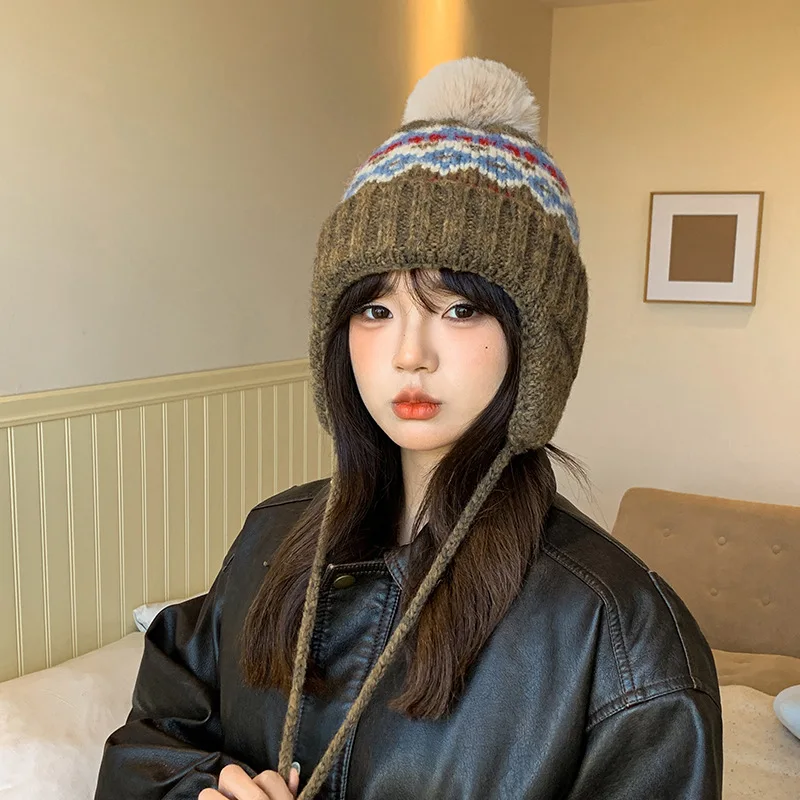 New Style Fashion Beanie Hats Winter Warm Pompoms Cap Dandy Beanies For Women Pattern Winter Designer Knitted Girl Hats