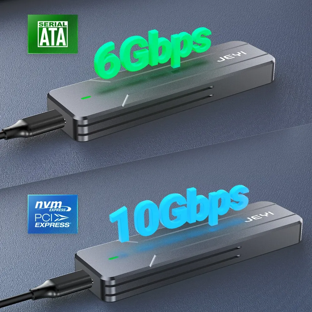 JEYI M.2 NVMe NGFF SSD, USB de aluminio completo 3,2 Gen 2 10Gbps PCIe o SATA 6Gbps M-Key B-Key M.2 funda compatible con Trim UASP