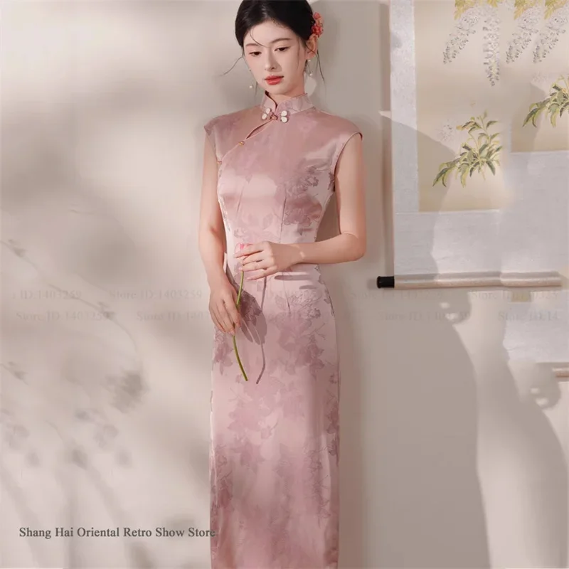 vestido-qipao-tradicional-chino-rosa-jacquard-talla-grande-cheongsam-largo-para-mujer-retro-sexy-sin-mangas-ajustado-vestido-de-fiesta