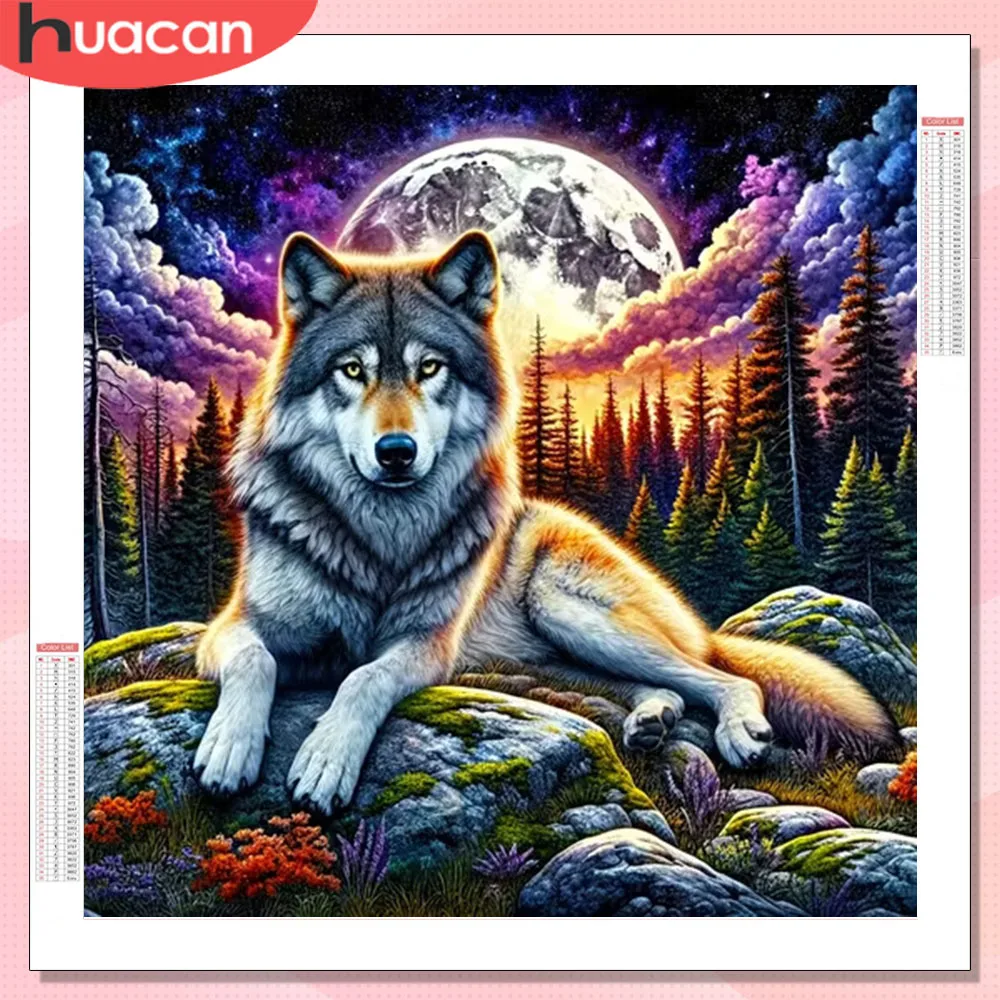 HUACAN Diy Diamant Mosaik Wolf Tier Strass Diamant Malerei Mond Wald Komplette Sets Handgemachte Hause Wand Dekor
