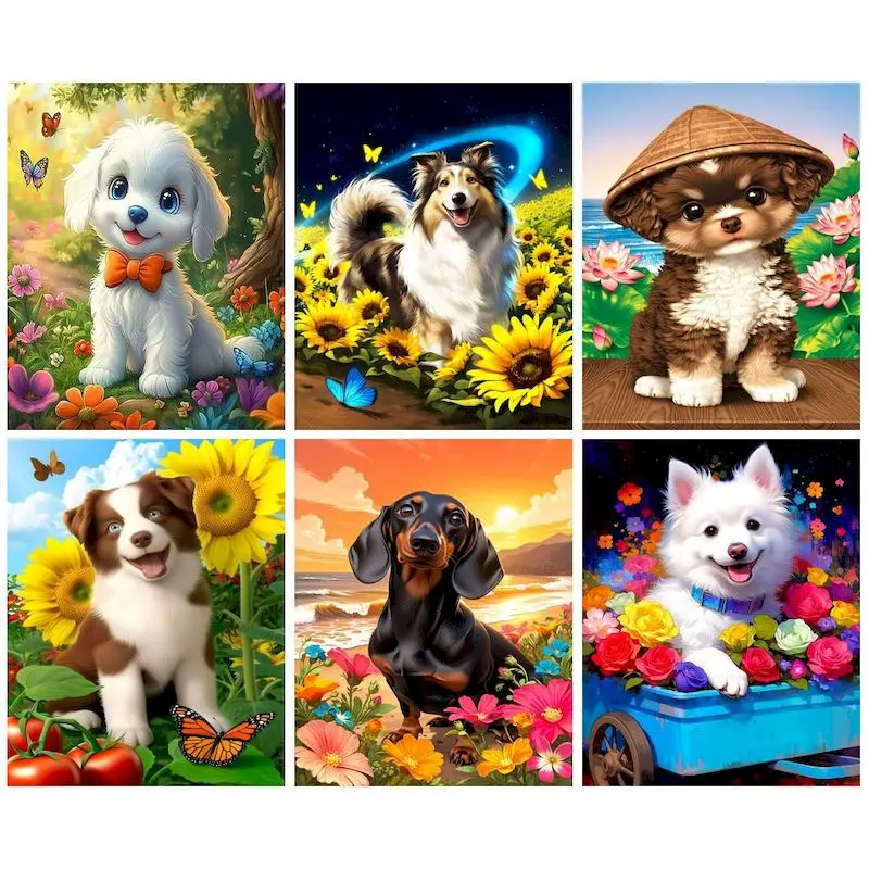 CHENISTORY Painting By Numbers Handmade Dog Diy Making Kits Diy Gift Animals Drawing By Numbers Diy Ideas Living Room Decoration