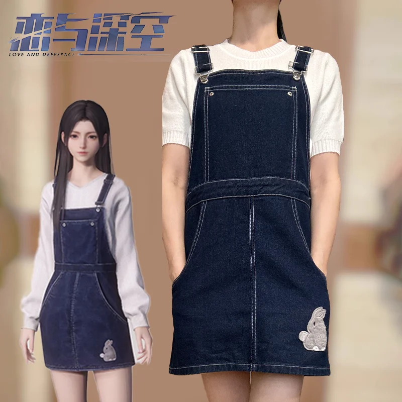 

Game Love And Deepspace Hunter Girl Cosplay Costume Adult Women Cowboy Overall Dress Embroidered Rabbit Cute Casual Outfits