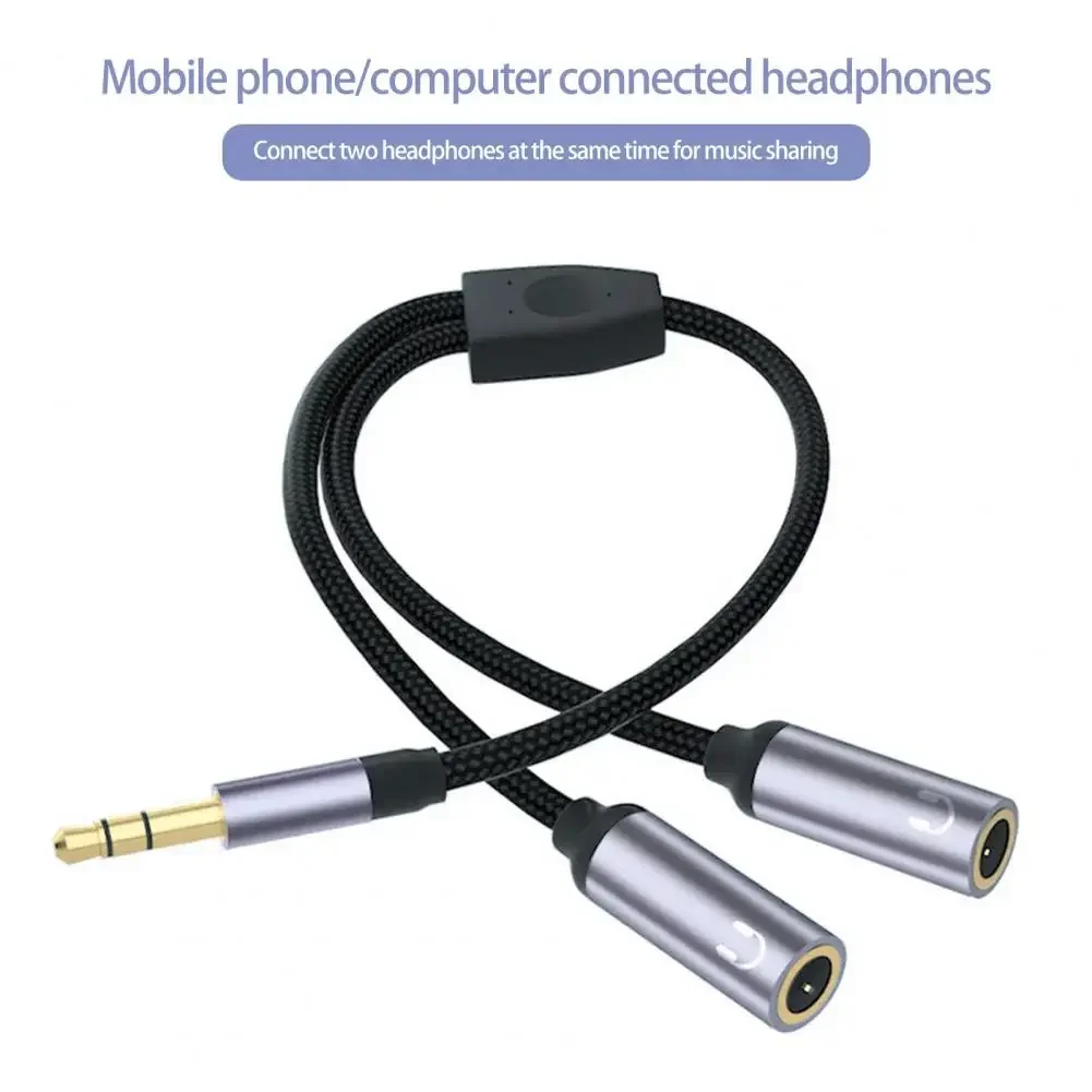 Headphone Splitter 2 in 1 Nylon-Braided Dual 3.5mm Male Microphone Audio to 3.5mm Female Adapter Cable Computer Accessories