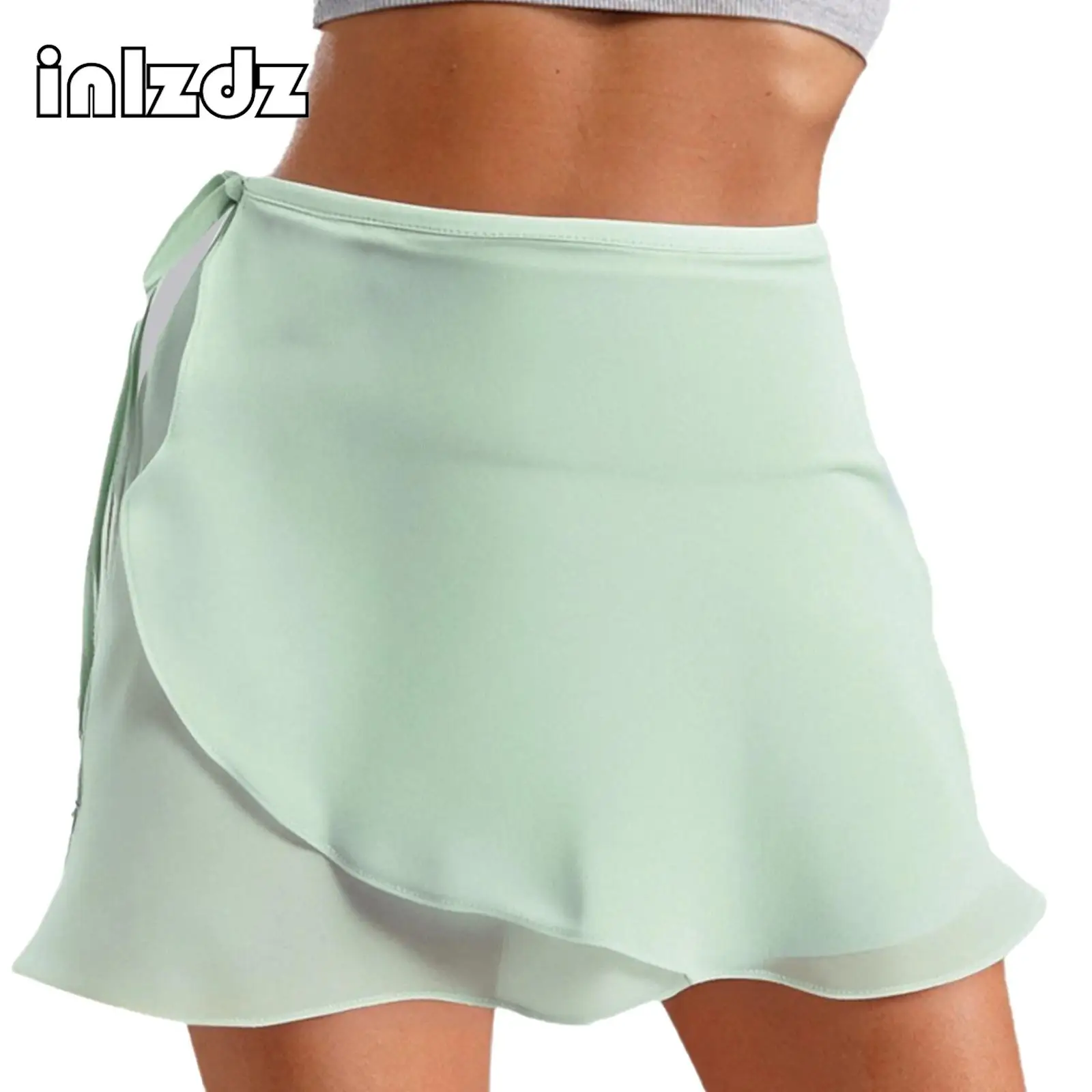 Womens Flowy Chiffon Ballet Dans Rokken Zijbindset Een stuk Wikkelrok Danslegging Cover Up Rok Waltz Dance Class Kleding