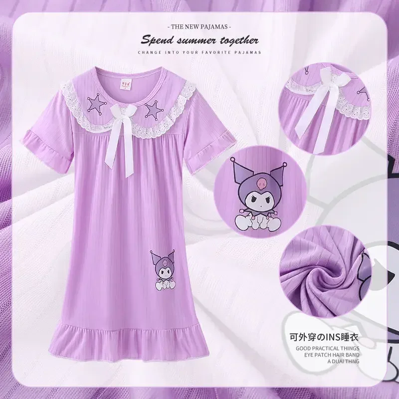 Kinder Kuromi Kawaii Anime Ins Kurzarm Kleid Nette Cartoon My Melody Kuromi Pyjamas Prinzessin Rock Kleidung Geschenke Spielzeug