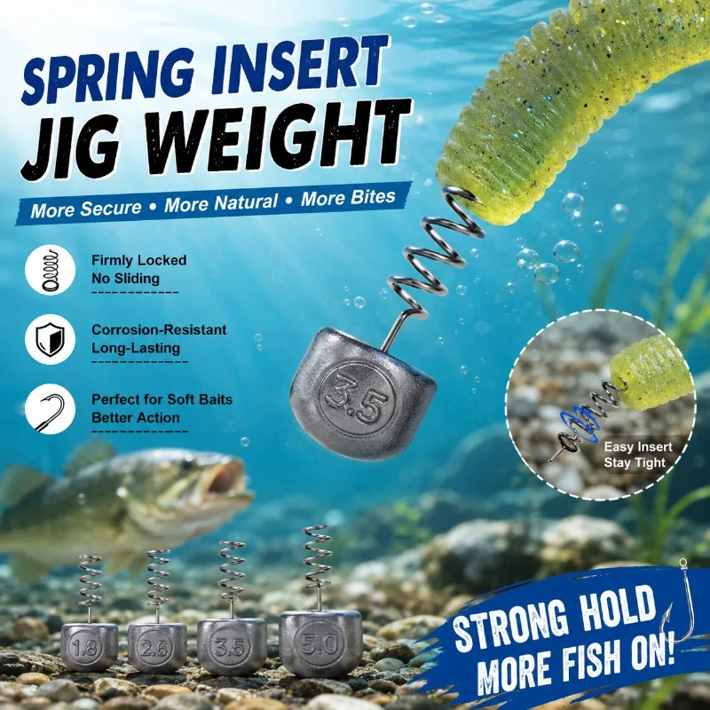 10PCS Lure Spring Lock Pin Insert Sinker Die Cast Weighted Nail Rig Soft Bait Keeper Anti Slip Worm Fishing Tackle for Soft Bait