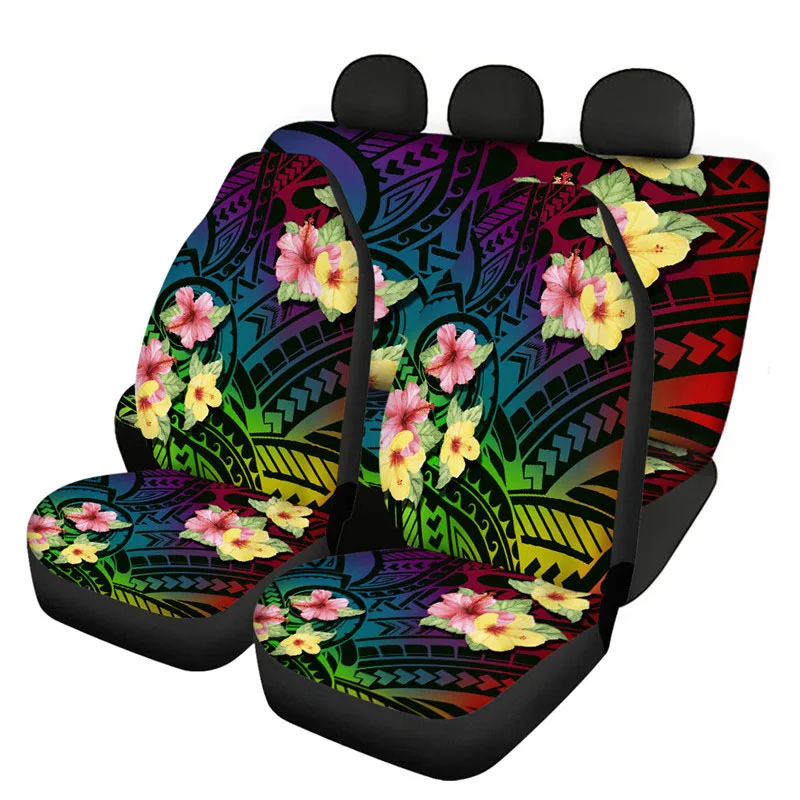 

Car Seat Cover Sets For Women Full Set Polynesian Tribal Hibiscus Universal Car Seat Cushion Protector Front Rear Seat Interior