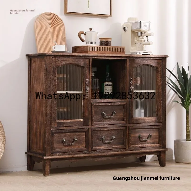 CZ American Solid Wood Sideboard European Restaurant Living Room Storage Cabinet Kitchen Multi-Functional Storage Cabinet