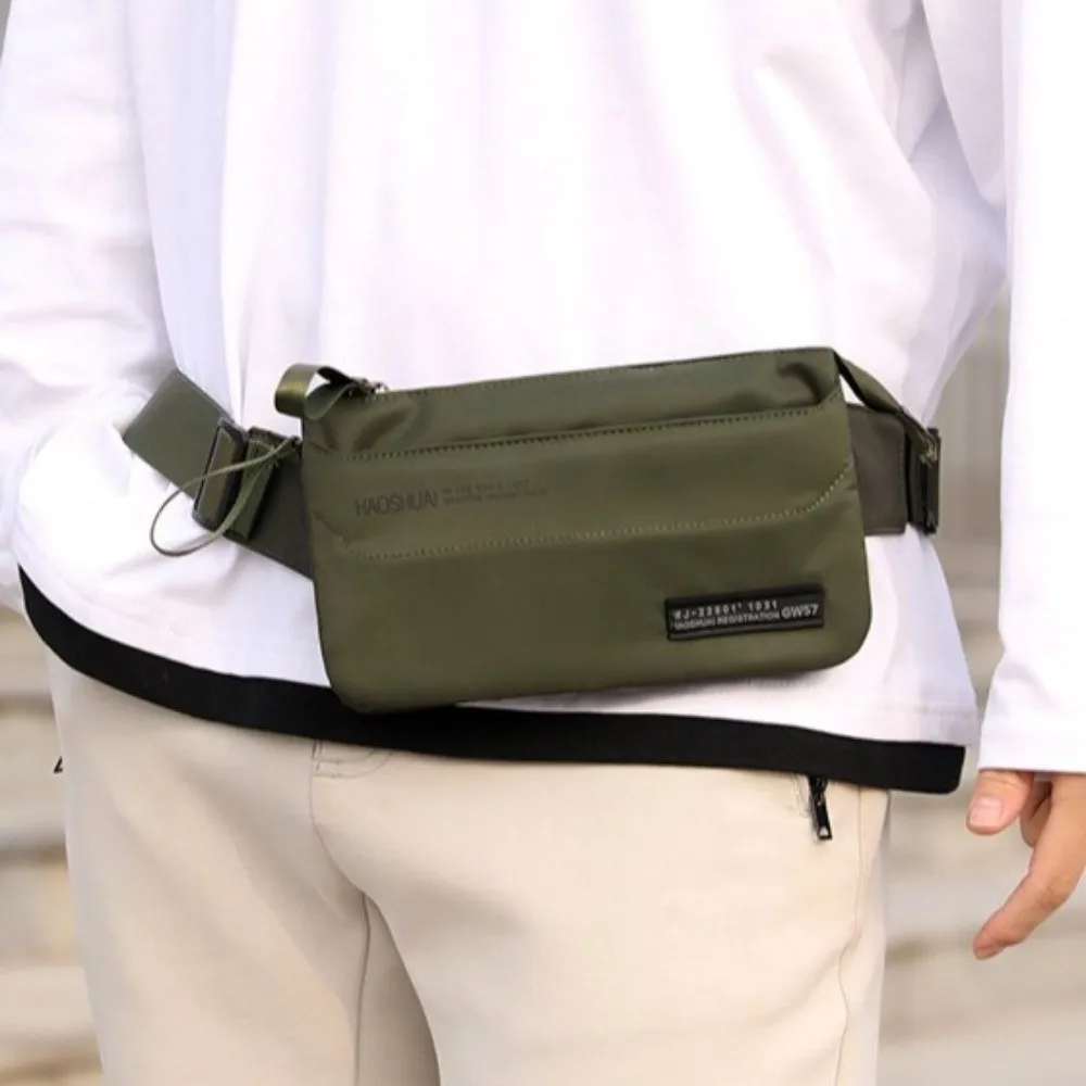 

Мужская поясная сумка с защитой от брызг, однотонная нейлоновая сумка на ремне с несколькими карманами, большая вместительная многофункциональная мужская поясная сумка