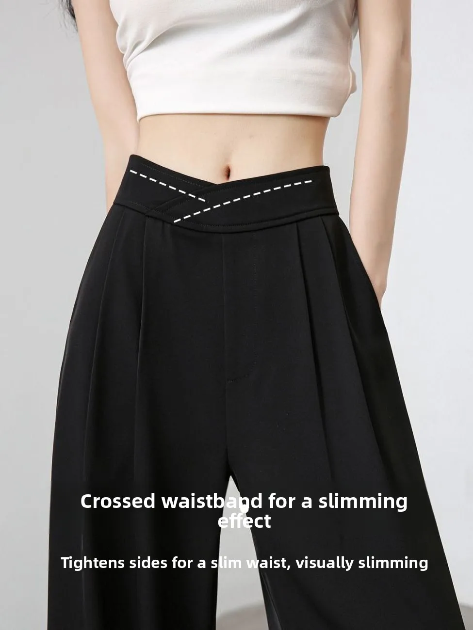 Women's Ice Silk Wide Leg Suit Pants Drapey High Waist Straight Cut Bla Casual Trousers Thin Model New Arrival Early Autumn