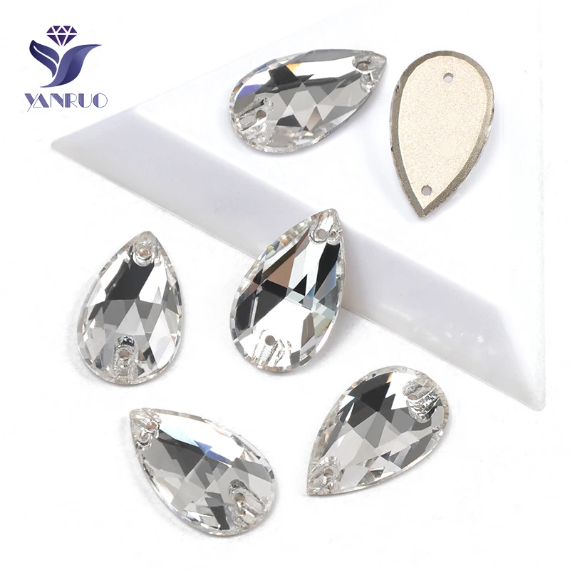 YANRUO 3230 All Sizes Clear Teardrop Flatback Sew On Glitter Strass Crystal Rhinestone For Wedding Decoration