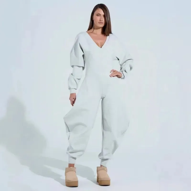 

KEXU Fashion Cargo Women Long Sleeve V Neck Moto Biker Loose Girl Jumpsuits 2025 Spring Street Playsuit One Piece Suit Romper